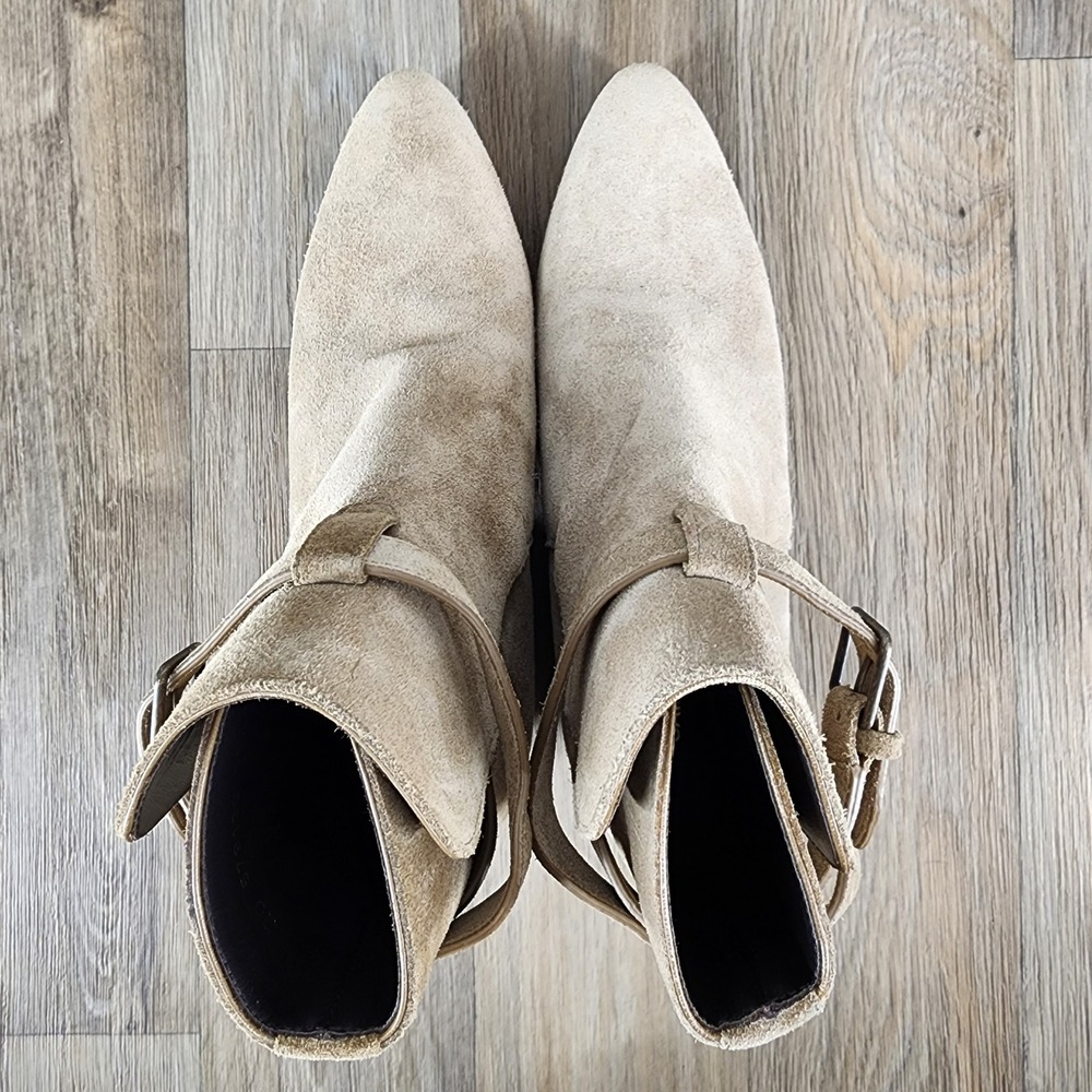 Saint Laurent Paris Suede Buckle‎ Ankle Boots Women's Size 36.5 Beige Italy - Picture 9 of 12